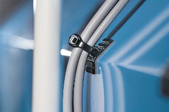O fixador FlexTack é uma solução flexível para gerenciamento de cabos em superfícies curvas ou angulares.